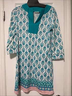 Cabana Life Teal and White Printed Tunic Dress